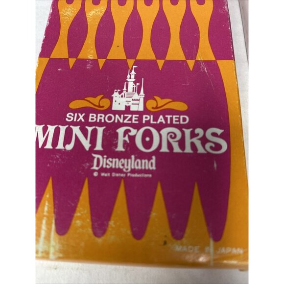 Vintage Walt Disney Productions Bronze Plated Mini Forks Disneyland Set 6 w/ Box - Picture 2 of 5